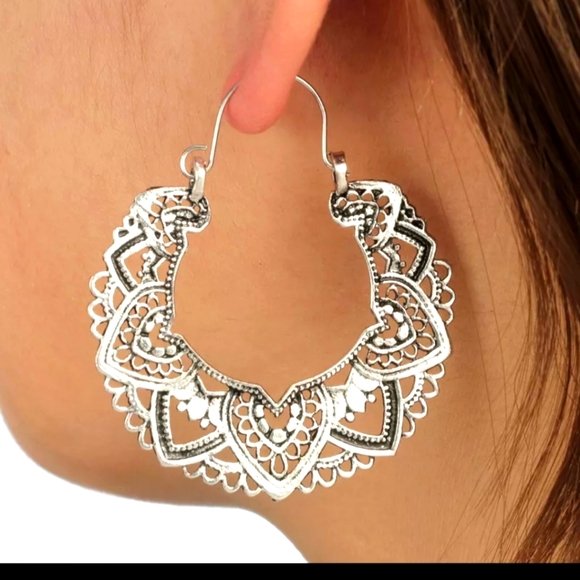 Boho Silver Earrings - Picture 3 of 4